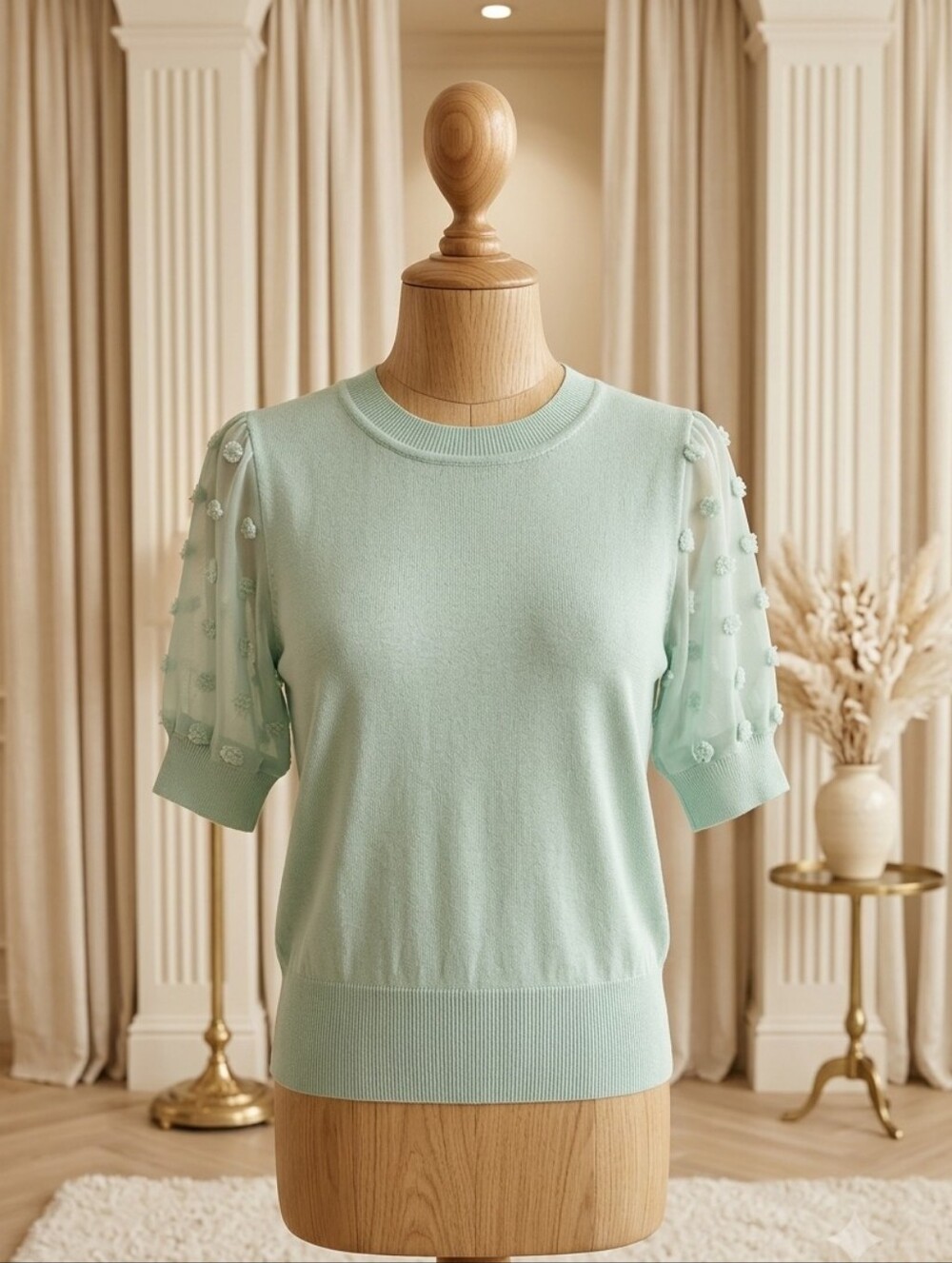 Madison + Hudson Mint Summer Sweater with Sheer Short Sleeves – Size Medium